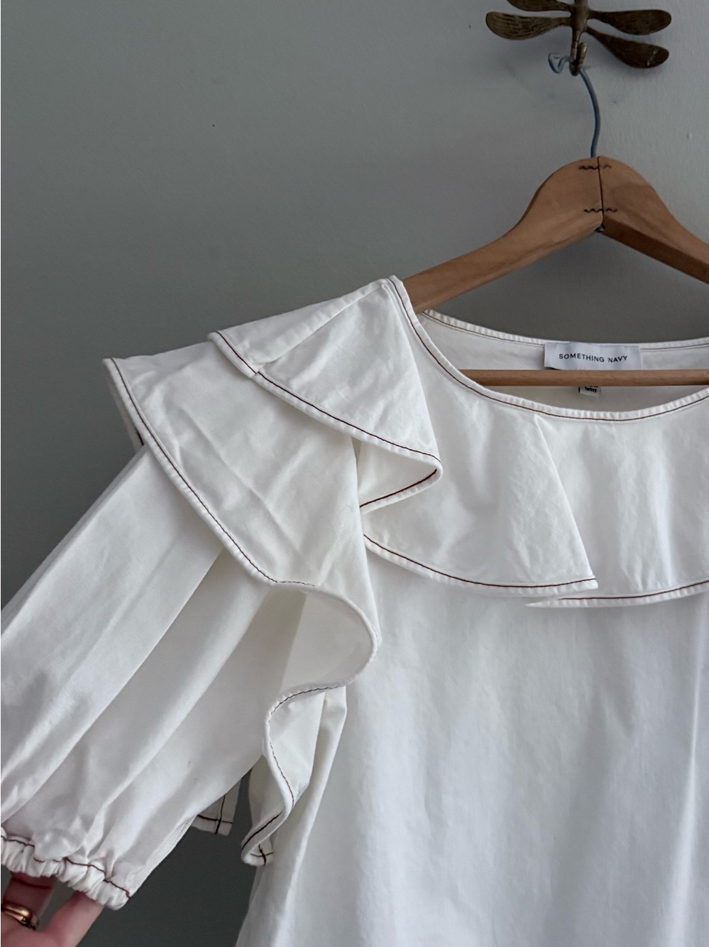Something Navy White Felix Ruffle Top Poplin Cotton XS - Picture 4 of 5